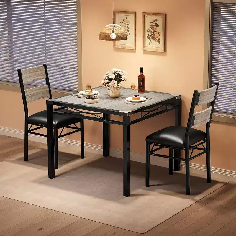 Juego de comedor rectangular retro negro/gris, 2 o 4 asientos