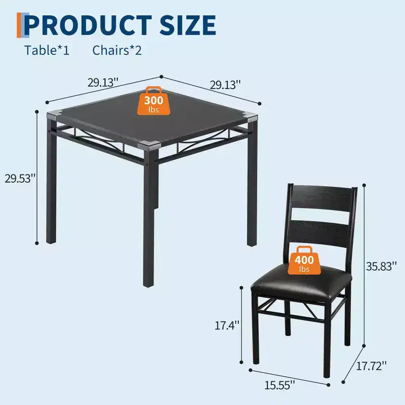 Juego de comedor rectangular retro negro/gris, 2 o 4 asientos