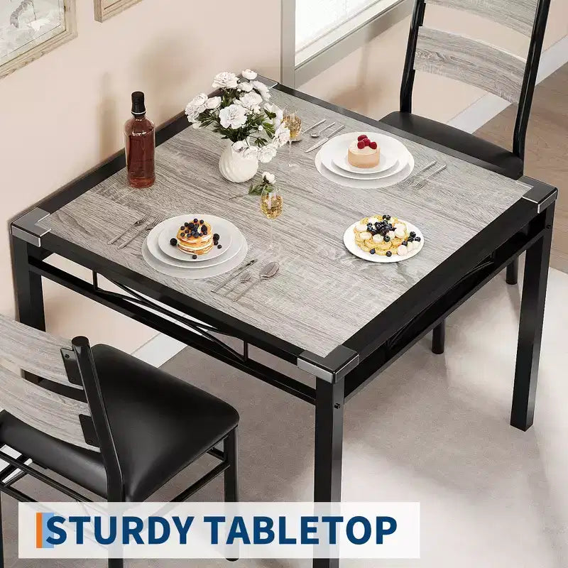 Juego de comedor rectangular retro negro/gris, 2 o 4 asientos