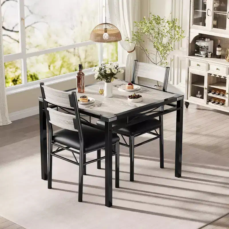 Juego de comedor rectangular retro negro/gris, 2 o 4 asientos