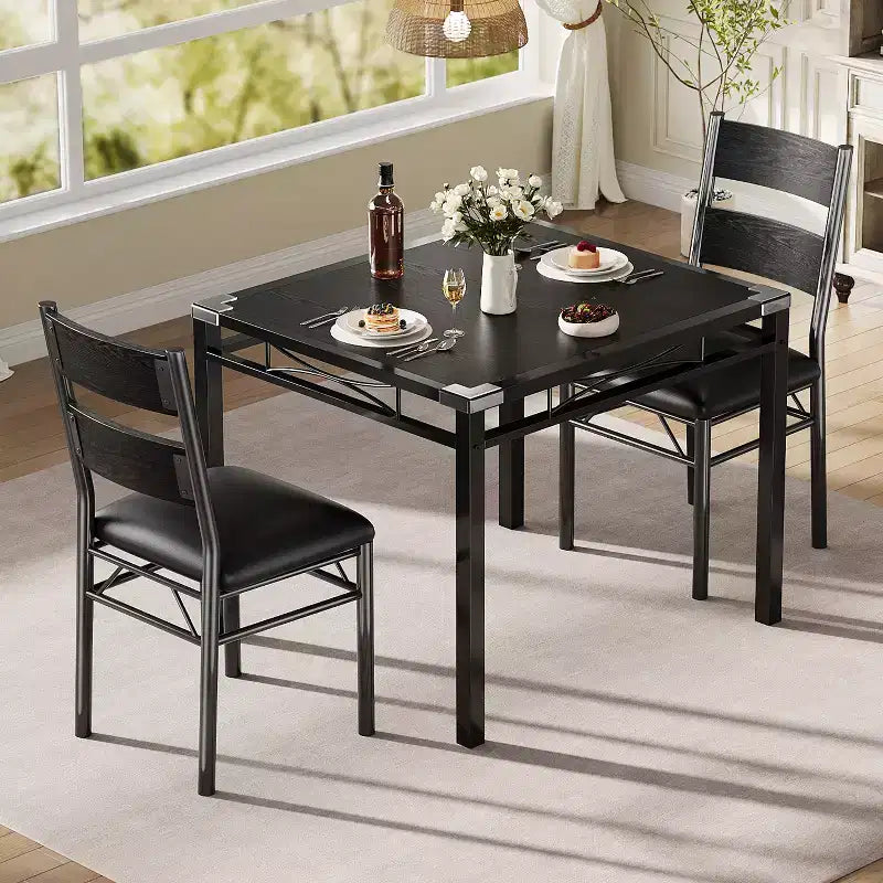 Juego de comedor rectangular retro negro/gris, 2 o 4 asientos
