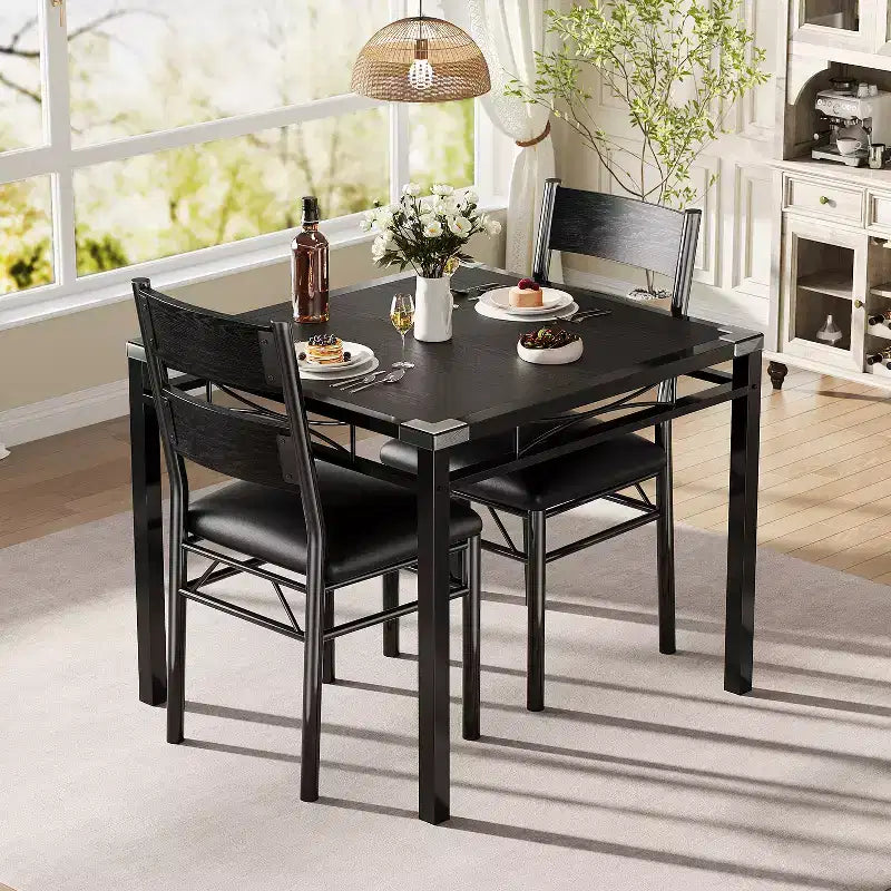 Juego de comedor rectangular retro negro/gris, 2 o 4 asientos