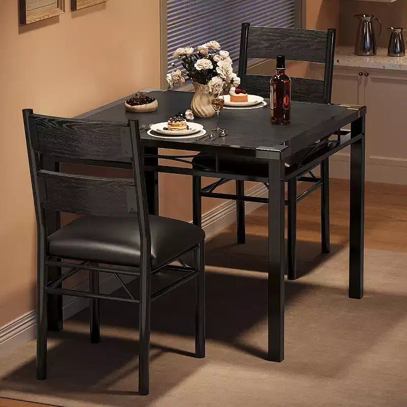Juego de comedor rectangular retro negro/gris, 2 o 4 asientos