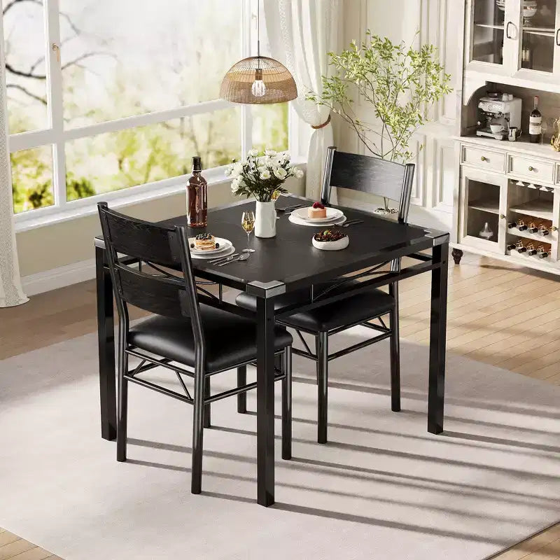 Juego de comedor rectangular retro negro/gris, 2 o 4 asientos