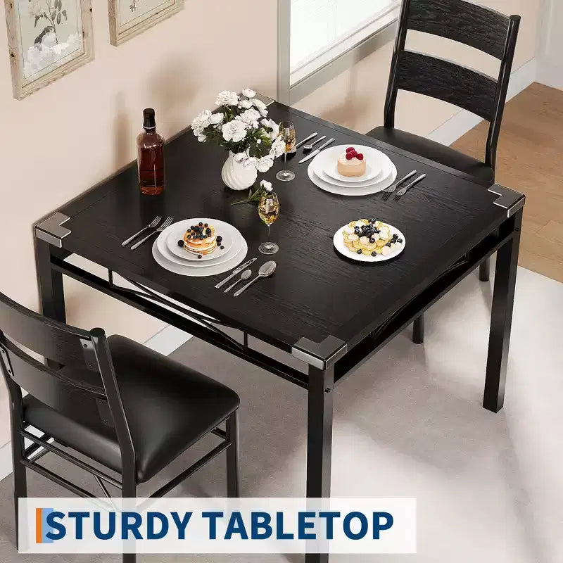 Juego de comedor rectangular retro negro/gris, 2 o 4 asientos