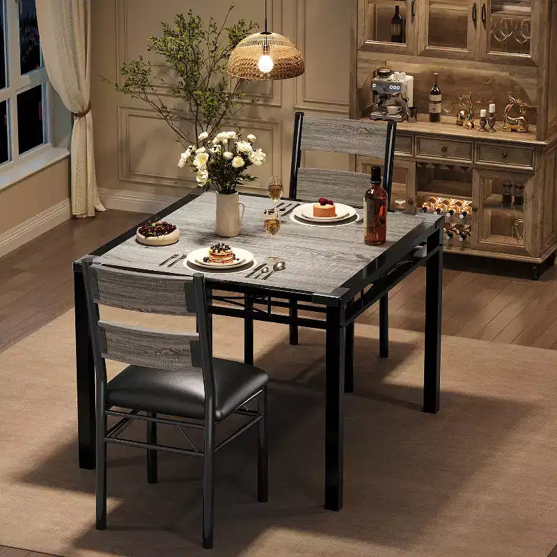 Juego de comedor rectangular retro negro/gris, 2 o 4 asientos