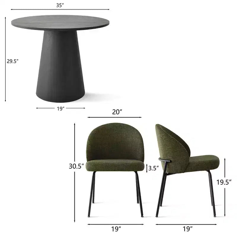 Juego de comedor redondo de pedestal de 5 piezas, sillas tapizadas, capacidad para 2 – Beige/Azul/Verde