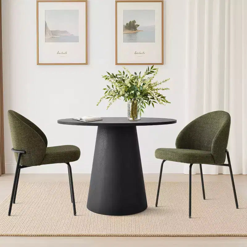 Juego de comedor redondo de pedestal de 5 piezas, sillas tapizadas, capacidad para 2 – Beige/Azul/Verde