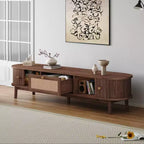 Mueble de TV de ratán marrón natural con frentes de puertas corredizas y cajón, capacidad para hasta 75", montaje por 1 persona