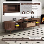 Mueble de TV de ratán marrón natural con frentes de puertas corredizas y cajón, capacidad para hasta 75", montaje por 1 persona