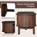 Mueble de TV de ratán marrón natural con frentes de puertas corredizas y cajón, capacidad para hasta 75", montaje por 1 persona