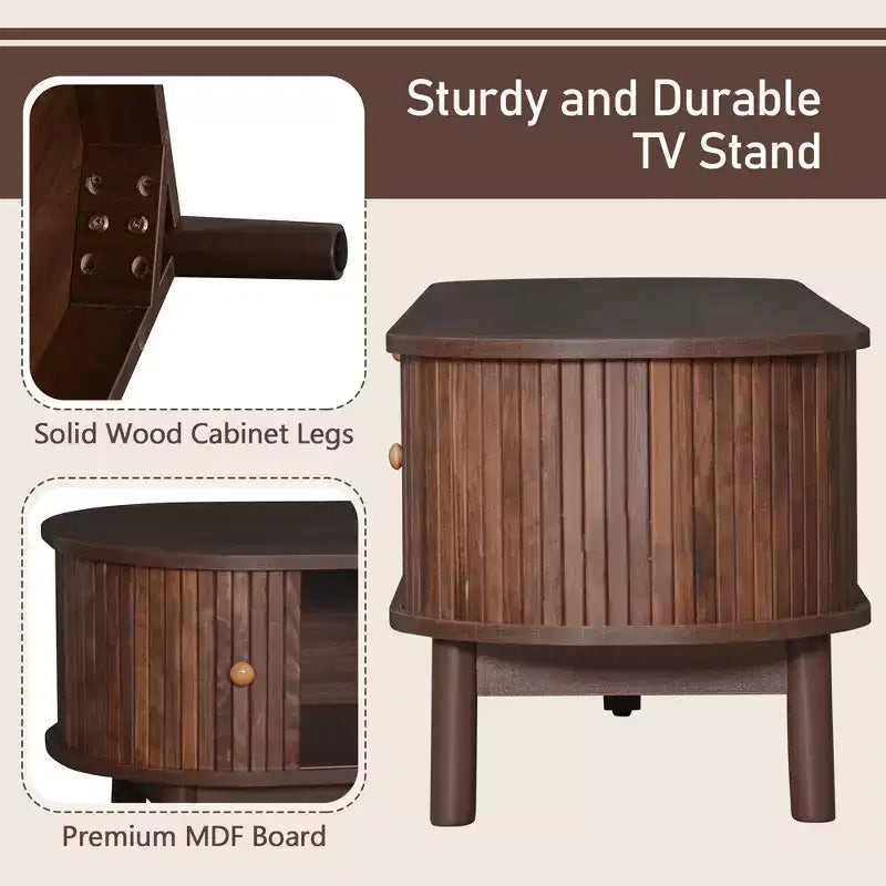 Mueble de TV de ratán marrón natural con frentes de puertas corredizas y cajón, capacidad para hasta 75", montaje por 1 persona