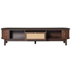 Mueble de TV de ratán marrón natural con frentes de puertas corredizas y cajón, capacidad para hasta 75", montaje por 1 persona