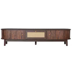 Mueble de TV de ratán marrón natural con frentes de puertas corredizas y cajón, capacidad para hasta 75", montaje por 1 persona