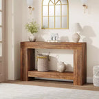 Farmhouse 2-Tier Wooden Console Table with Storage Shelf, Long Entryway Sofa Accent Table for Living Room, Hallway & Behind Couch