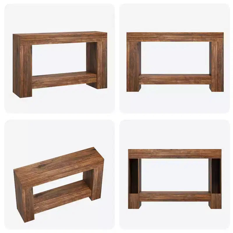 Mesa Consola de 2 Niveles en Marrón Natural – Estilo Rústico, Montaje para 1 Persona, 47" o 63"