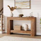 Mesa Consola de 2 Niveles en Marrón Natural – Estilo Rústico, Montaje para 1 Persona, 47" o 63"