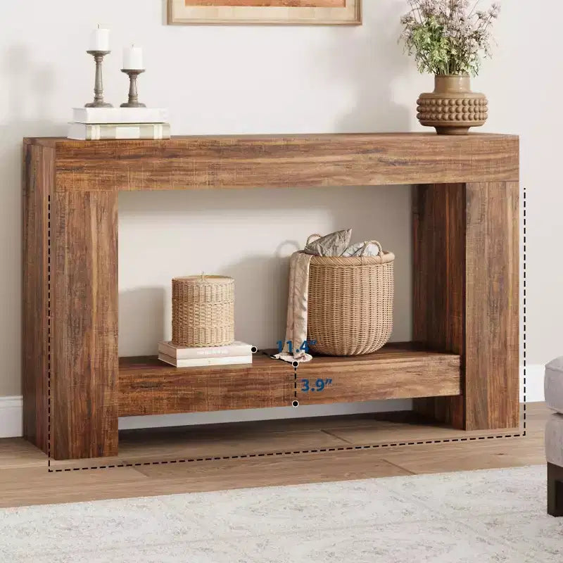 Mesa Consola de 2 Niveles en Marrón Natural – Estilo Rústico, Montaje para 1 Persona, 47" o 63"