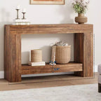 Mesa Consola de 2 Niveles en Marrón Natural – Estilo Rústico, Montaje para 1 Persona, 47" o 63"