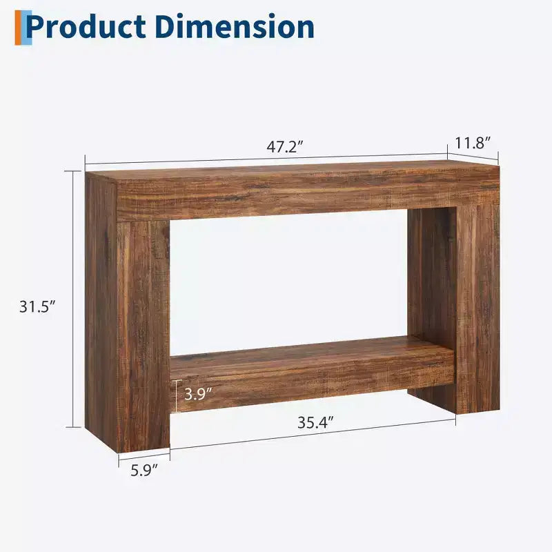 Mesa Consola de 2 Niveles en Marrón Natural – Estilo Rústico, Montaje para 1 Persona, 47" o 63"
