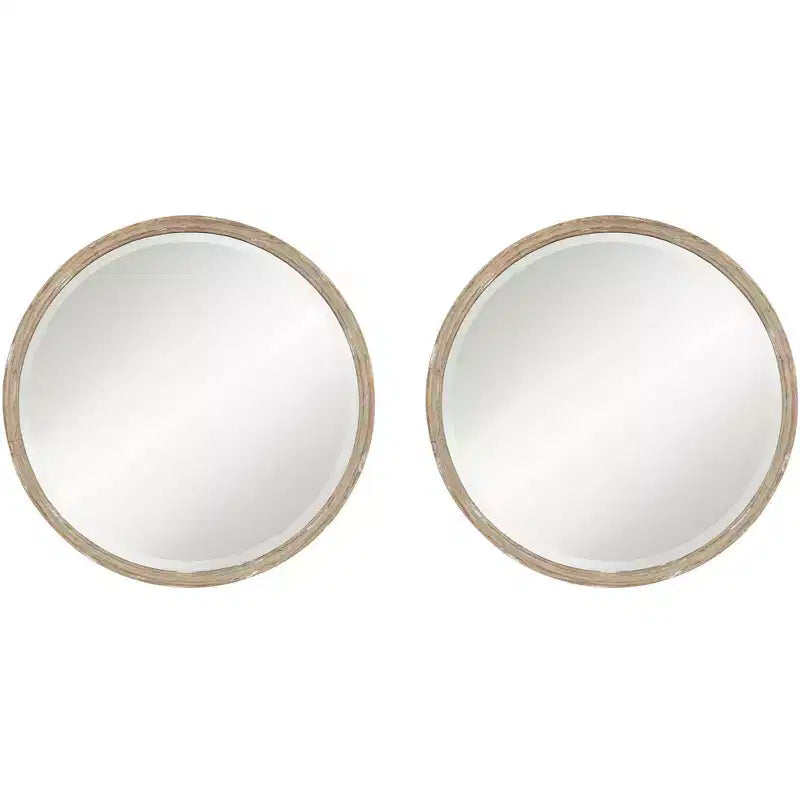 Uttermost Greta Faux Wood 34 Round Wall Mirrors Set of 2