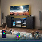 Mueble de TV negro con luces LED y 6 cajones de tela, montaje para 1 persona, para televisores de hasta 60"