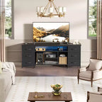 Mueble de TV negro con luces LED y 6 cajones de tela, montaje para 1 persona, para televisores de hasta 60"