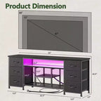Mueble de TV negro con luces LED y 6 cajones de tela, montaje para 1 persona, para televisores de hasta 60"