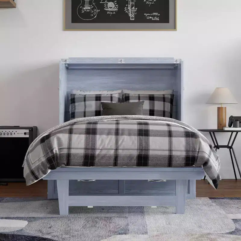 Arcón Cama Murphy con colchón, Twin XL, azul/blanco, 1 persona