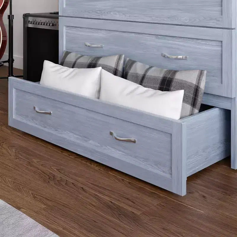 Arcón Cama Murphy con colchón, Twin XL, azul/blanco, 1 persona