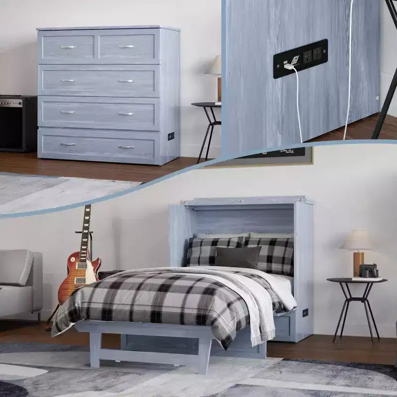 Arcón Cama Murphy con colchón, Twin XL, azul/blanco, 1 persona