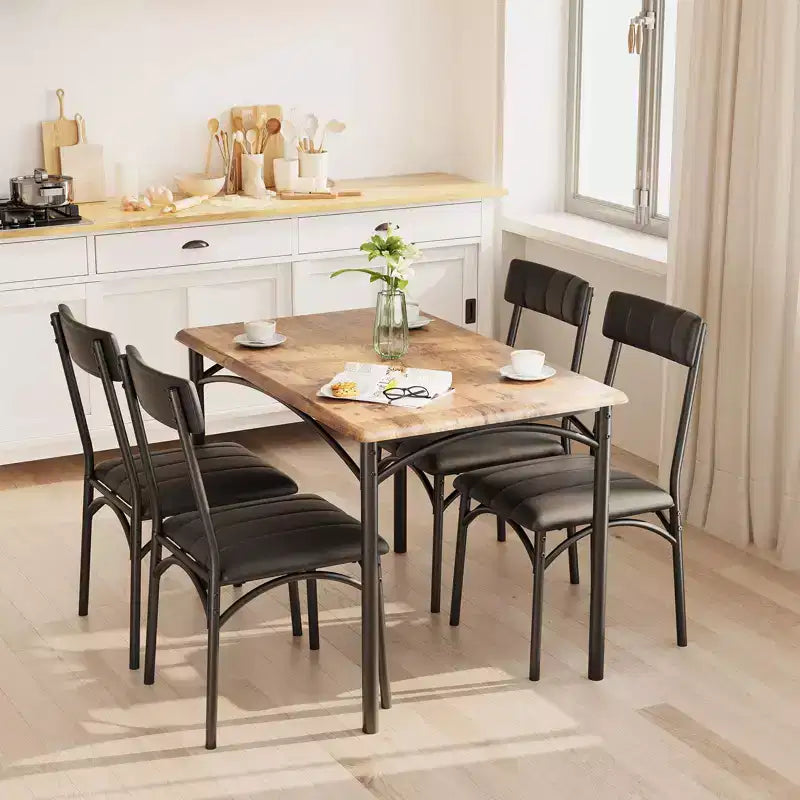 Juego de mesa de comedor para 4 personas para espacios pequeños, mesa de cocina con 4 sillas tapizadas, estructura moderna de madera y metal para apartamentos, comedor
