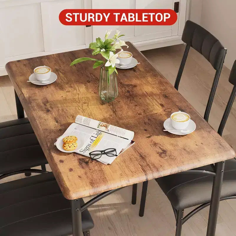 Juego de mesa de comedor para 4 personas para espacios pequeños, mesa de cocina con 4 sillas tapizadas, estructura moderna de madera y metal para apartamentos, comedor