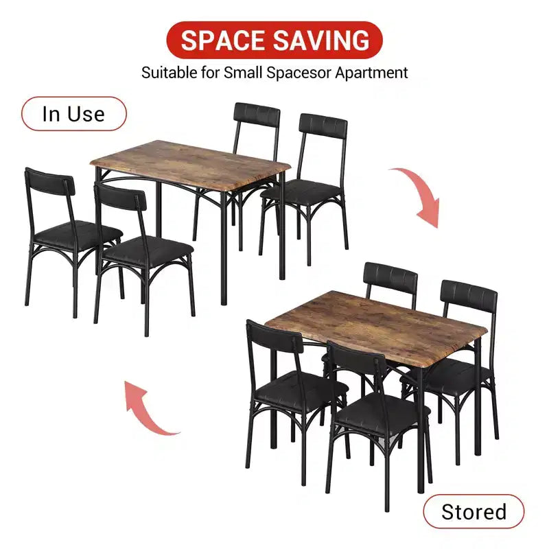 Juego de mesa de comedor para 4 personas para espacios pequeños, mesa de cocina con 4 sillas tapizadas, estructura moderna de madera y metal para apartamentos, comedor