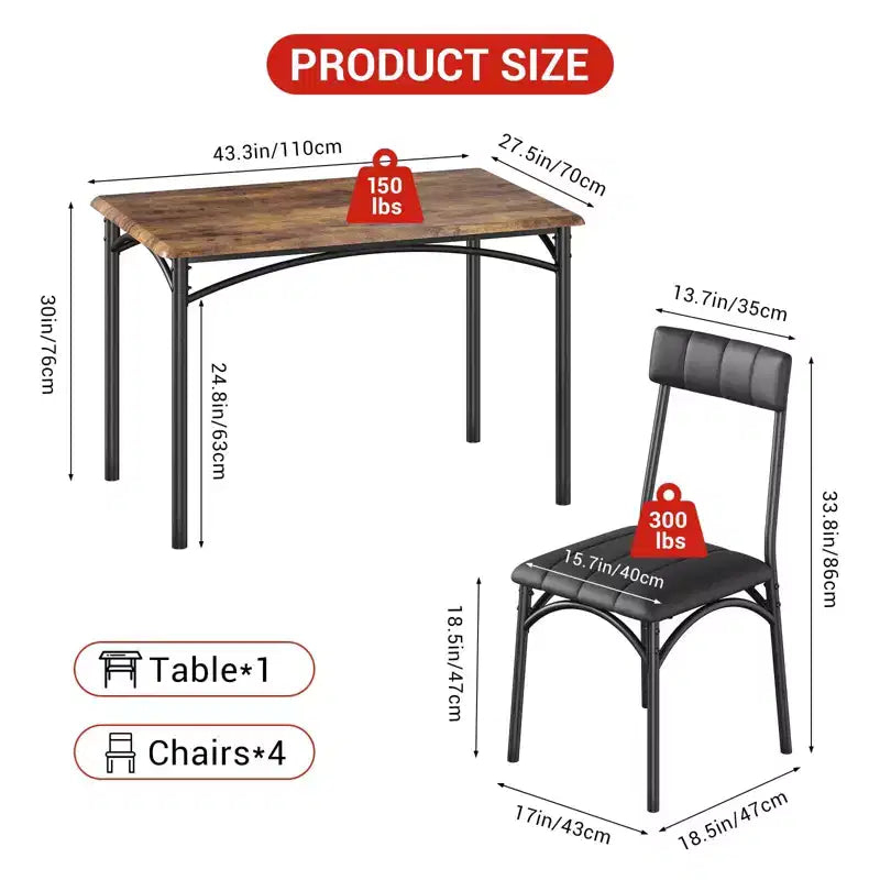 Juego de mesa de comedor para 4 personas para espacios pequeños, mesa de cocina con 4 sillas tapizadas, estructura moderna de madera y metal para apartamentos, comedor