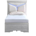 Passion Furniture Lorana Silver Champagne Wood Frame Twin Panel Bed with LED Lighted Headboard