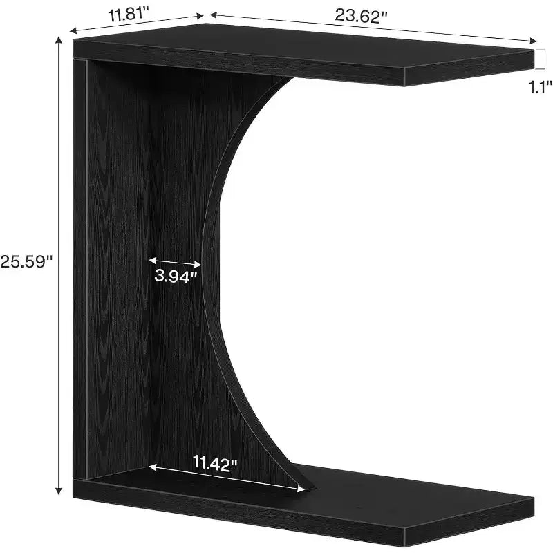 Mesa auxiliar negra en forma de C para sofá y cama, individual