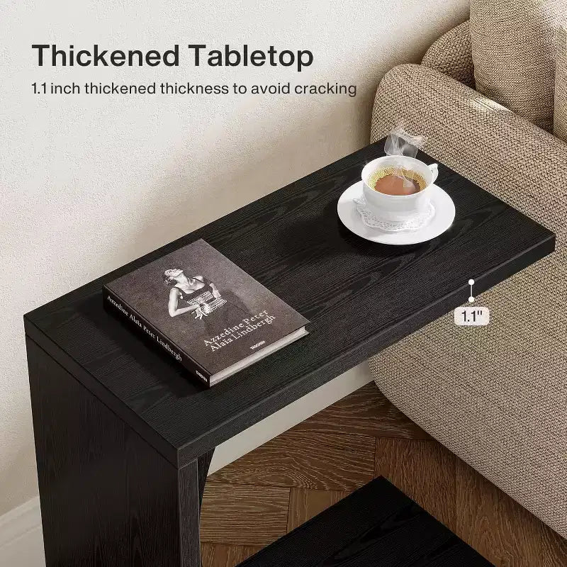 Mesa auxiliar negra en forma de C para sofá y cama, individual