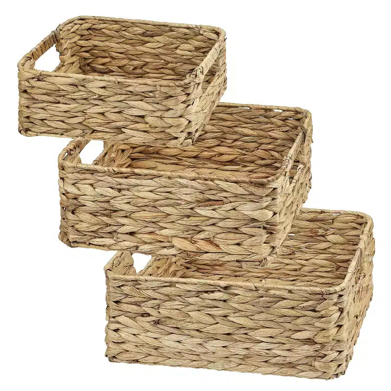 Garnen Set of 3 Woven Baskets Storage, Wicker Basket for Organizing, Woven Storage Baskets for Storage, Basket Set for Shelves Closet Pantry Kitchen