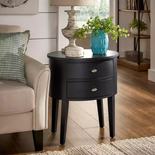 Mesa auxiliar ovalada de madera de 2 cajones (Negro/Espresso/Gris/Blanco), 1 unidad