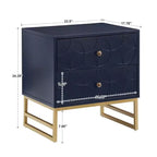 Mesita de Noche Metálica con Cajón, Diseño de Diamante Arqueado, en Negro/Dorado, Azul, Gris y Blanco/Dorado