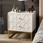 Mesita de Noche Metálica con Cajón, Diseño de Diamante Arqueado, en Negro/Dorado, Azul, Gris y Blanco/Dorado