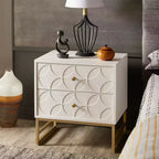 Mesita de Noche Metálica con Cajón, Diseño de Diamante Arqueado, en Negro/Dorado, Azul, Gris y Blanco/Dorado