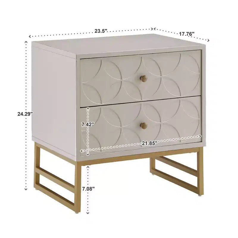 Mesita de Noche Metálica con Cajón, Diseño de Diamante Arqueado, en Negro/Dorado, Azul, Gris y Blanco/Dorado