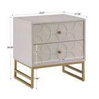 Mesita de Noche Metálica con Cajón, Diseño de Diamante Arqueado, en Negro/Dorado, Azul, Gris y Blanco/Dorado