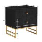 Mesita de Noche Metálica con Cajón, Diseño de Diamante Arqueado, en Negro/Dorado, Azul, Gris y Blanco/Dorado