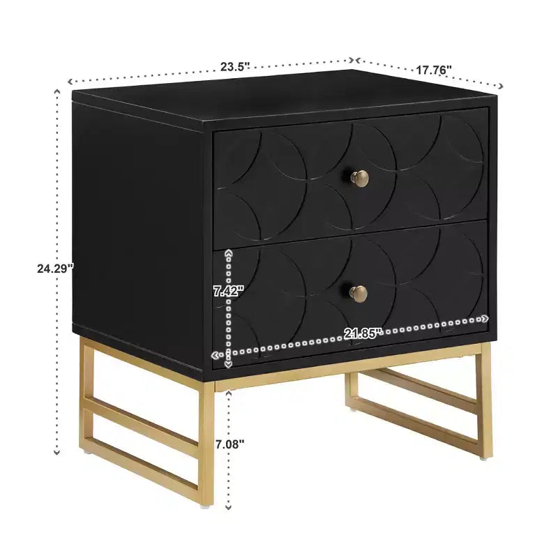 Mesita de Noche Metálica con Cajón, Diseño de Diamante Arqueado, en Negro/Dorado, Azul, Gris y Blanco/Dorado