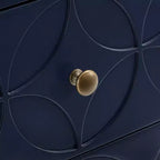 Mesita de Noche Metálica con Cajón, Diseño de Diamante Arqueado, en Negro/Dorado, Azul, Gris y Blanco/Dorado