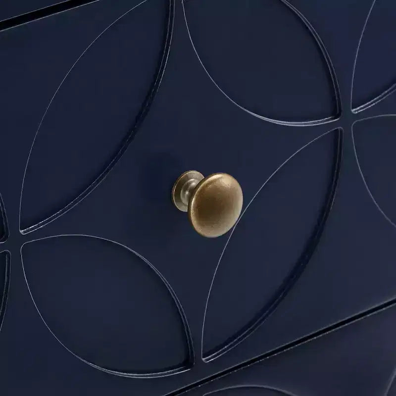 Mesita de Noche Metálica con Cajón, Diseño de Diamante Arqueado, en Negro/Dorado, Azul, Gris y Blanco/Dorado