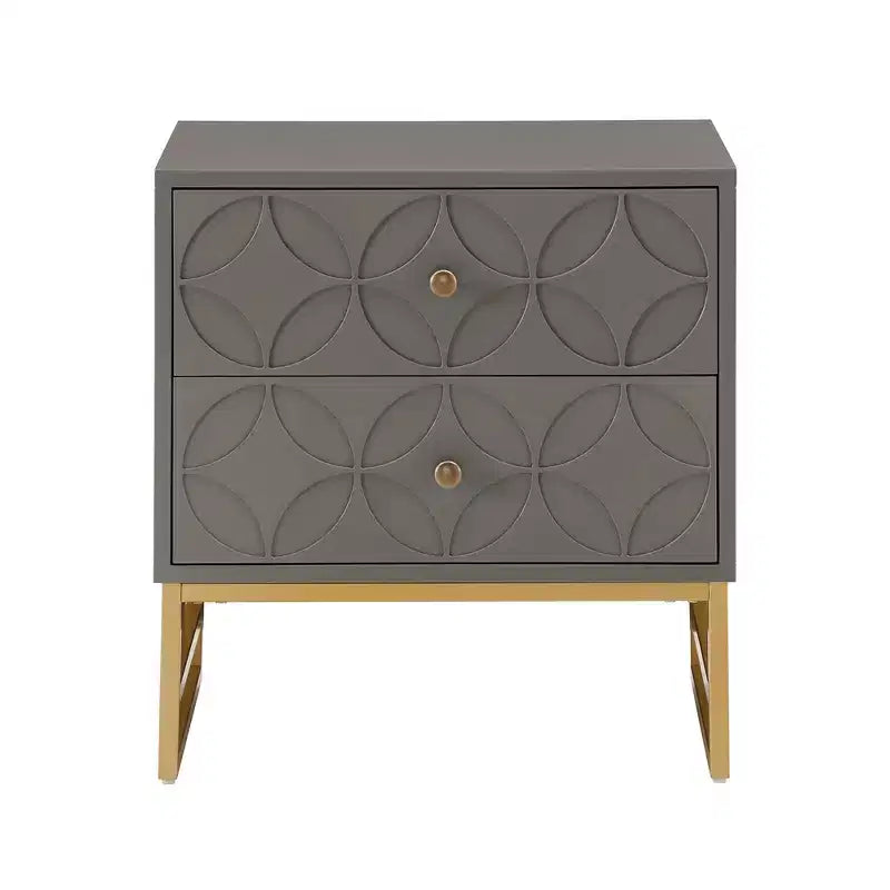 Mesita de Noche Metálica con Cajón, Diseño de Diamante Arqueado, en Negro/Dorado, Azul, Gris y Blanco/Dorado